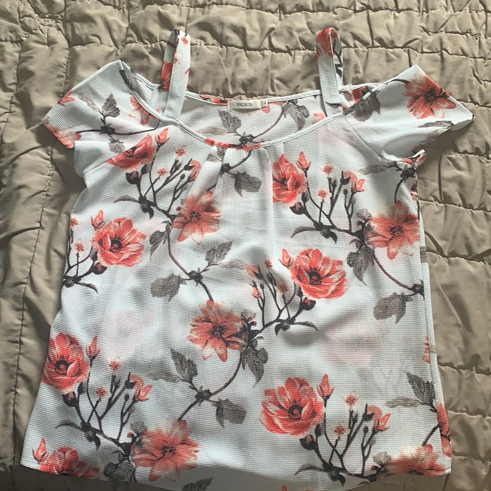 Pale blue floral off the shoulder top